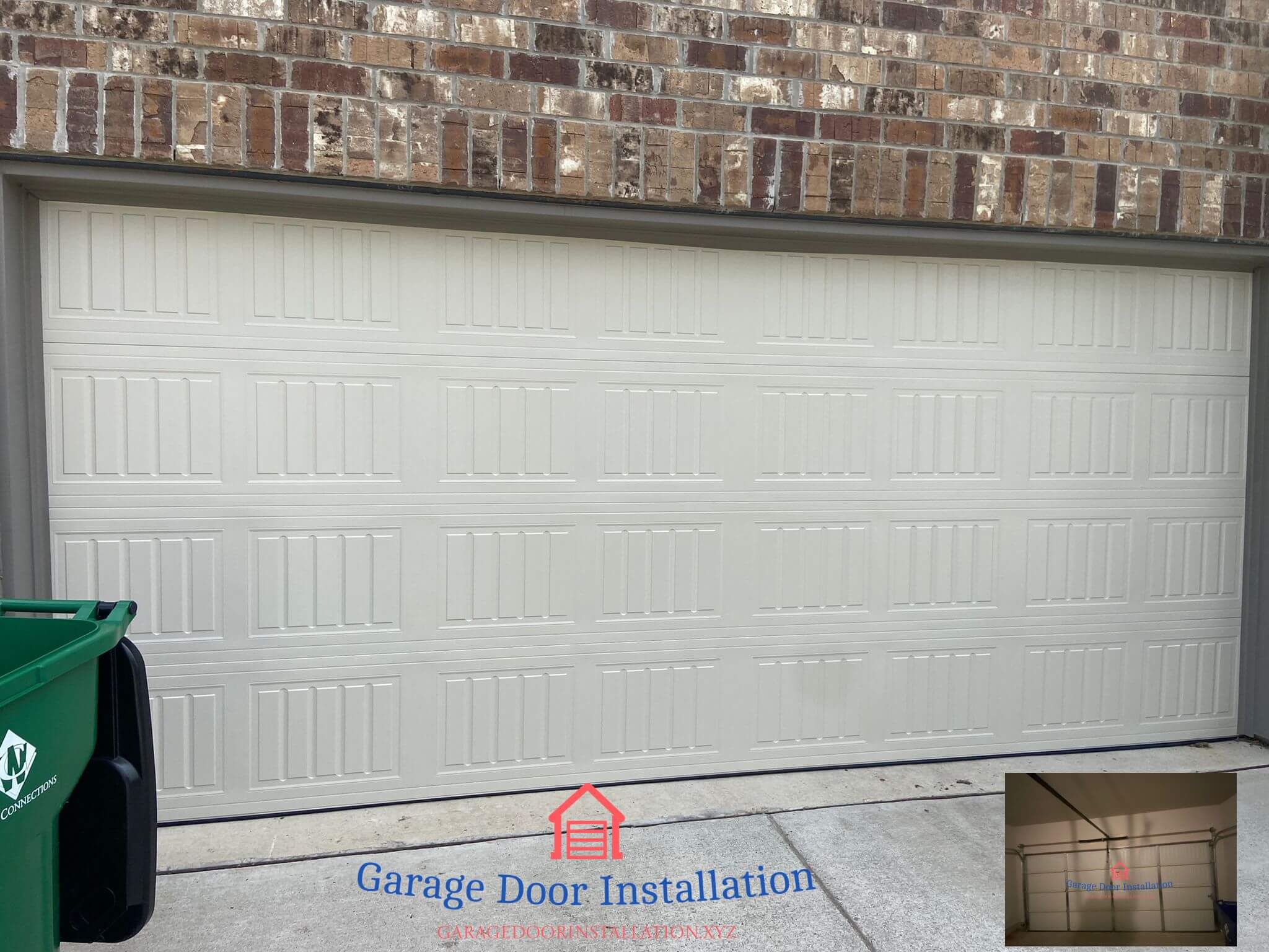 new_two_car_garage_door_carriage_style_almond_installed
