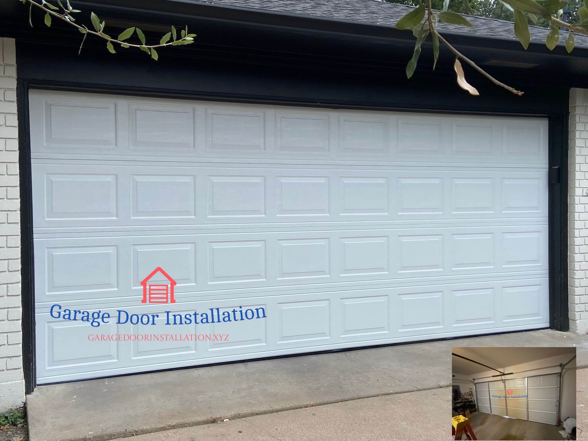 new_two_car_garage_door_white_installed