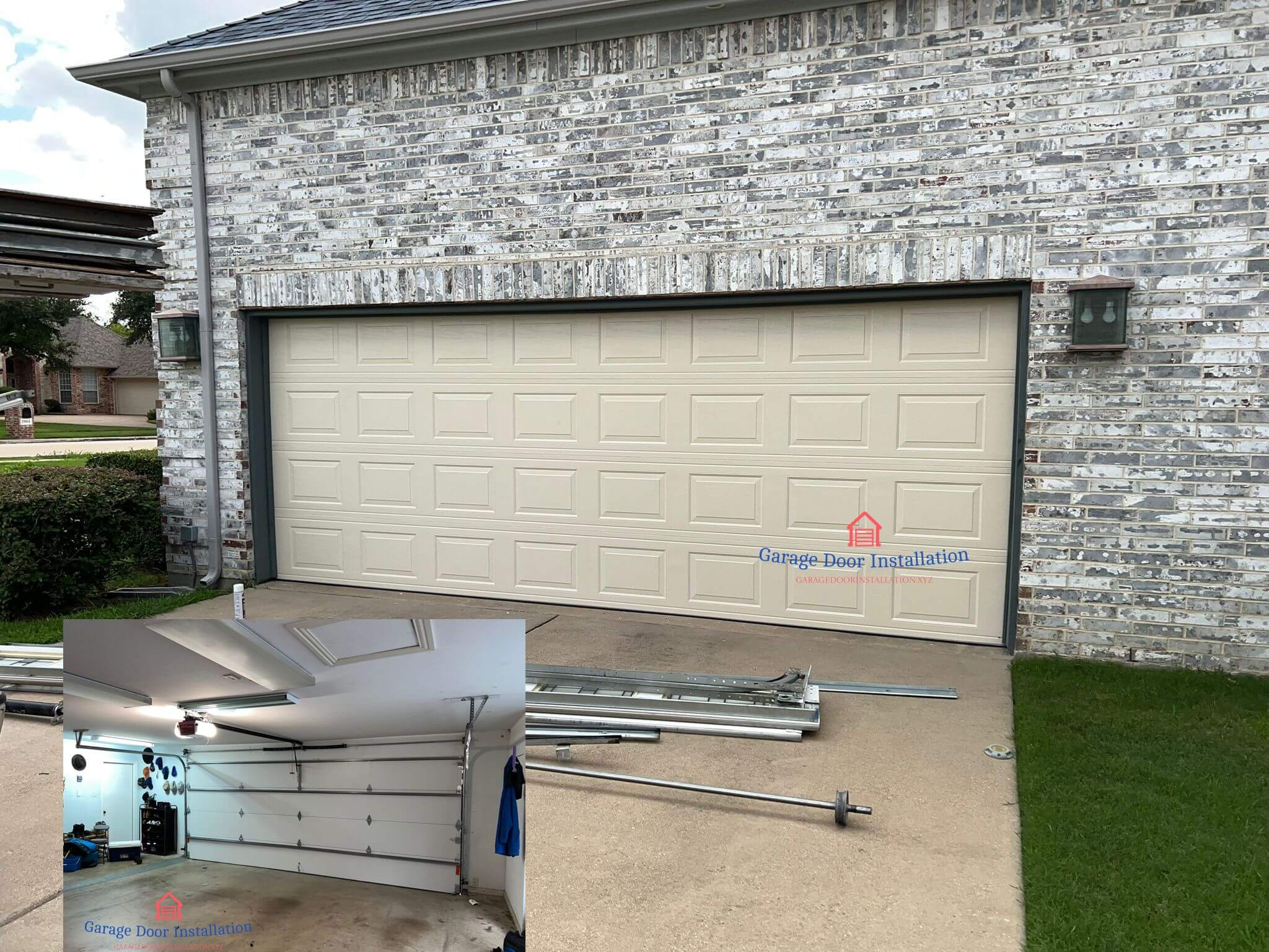 new_two_cars_garage_door_almond_installed